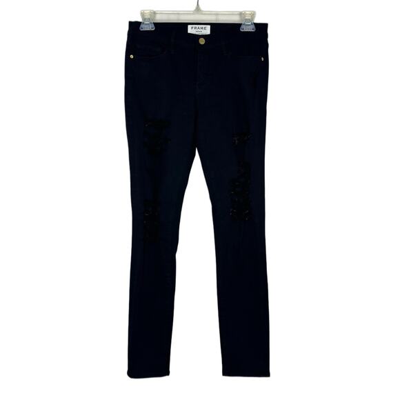Frame Jeans Womens 28 Le Skinny De Jeanne Black Stretch Denim Distressed - Picture 1 of 8